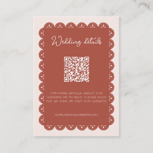 Trouwdetails Papel Picado Terracotta Mexicaans Informatiekaartje (Voorkant)