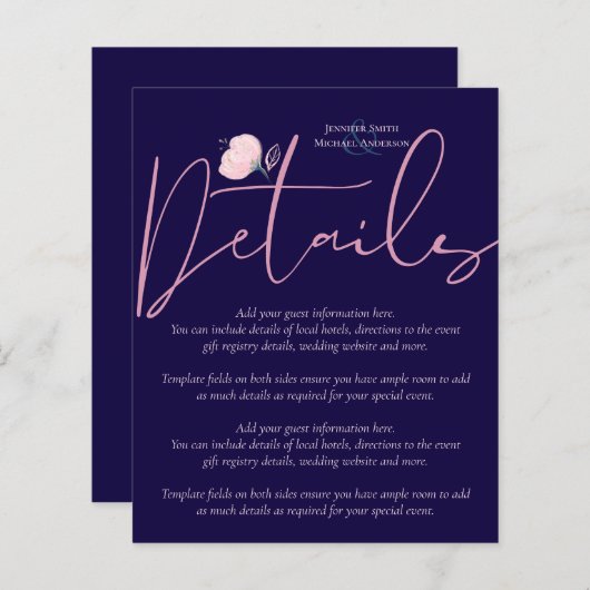Trouwdetails programma budget in Navy Blauw Rose G (Voorkant / Achterkant)