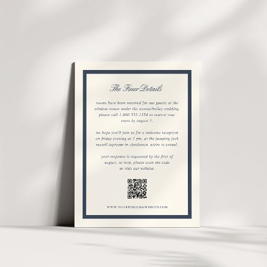Trouwdetails QR-code in Navy Classic Script Informatiekaartje