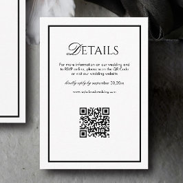 Trouwdetails QR-code in zwart-wit Old Money-stijl Informatiekaartje