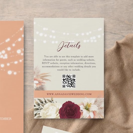 Trouwdetails QR-code met bloemen Informatiekaartje