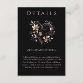 Trouwdetails - Roos gouden bloemen en een hart Informatiekaartje