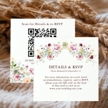 Trouwdetails & RSVP QR-code voor wilde bloementuin