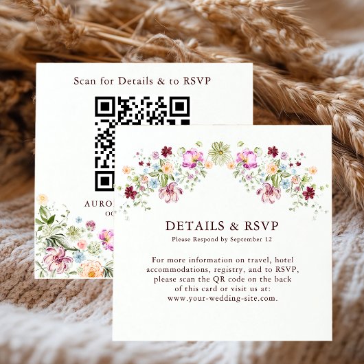 Trouwdetails & RSVP QR-code voor wilde bloementuin Informatiekaartje