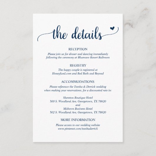 Trouwdetails, Rustic Script  Bijgevoegde kaart (Voorkant)