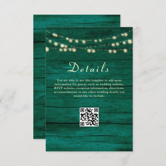 Trouwdetails Smaragdgroene Trouw QR-code Informatiekaartje (Voorkant / Achterkant)