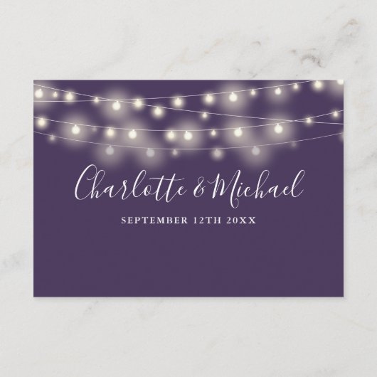 Trouwdetails Spring Lights Script Paars Informatiekaartje (Achterkant)