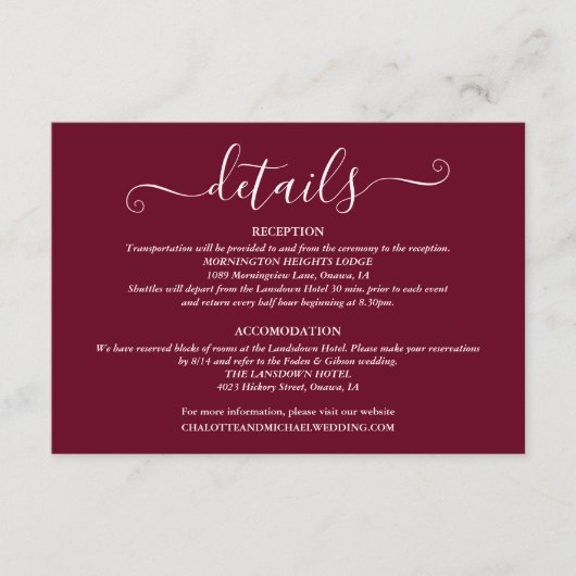 Trouwdetails Spring Lights Script Roze Informatiekaartje (Voorkant)