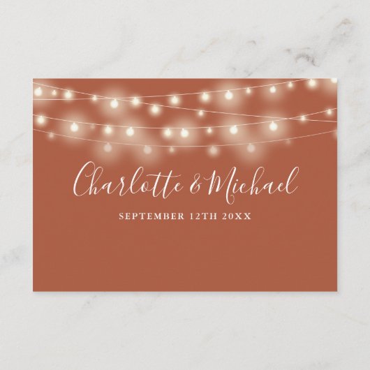 Trouwdetails Spring Lights Script Terracotta Informatiekaartje (Achterkant)