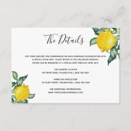 Trouwdetails van citroenen insteekkaart informatiekaartje