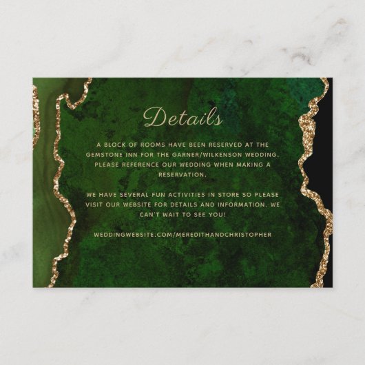 Trouwdetails van goudgroene agaat informatiekaartje (Voorkant)