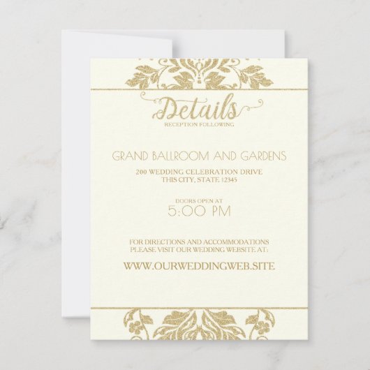 Trouwdetails van ivoor en goud damast kaart (Voorkant)