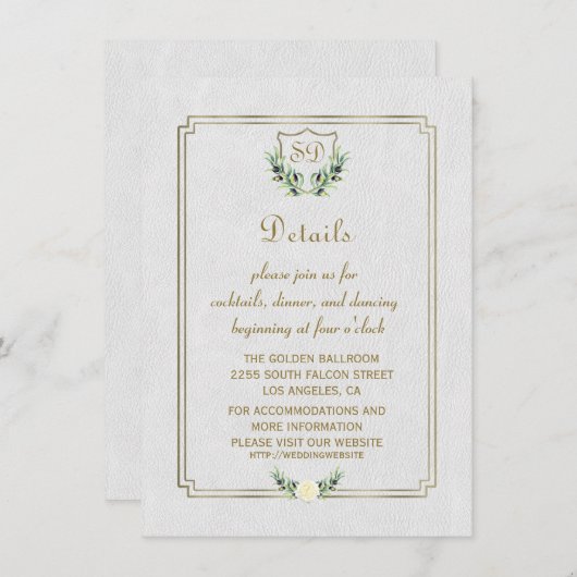 Trouwdetails van Royal Gold Crest Luchige Groen Kaart (Voorkant / Achterkant)