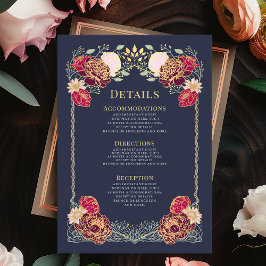 Trouwdetails voor een betoverde bloementuin in fan informatiekaartje