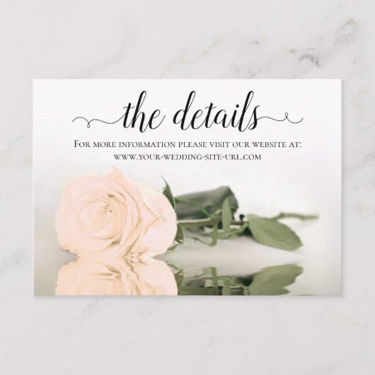 Trouwdetails Website met reflecterende perzikroos Informatiekaartje (Voorkant)