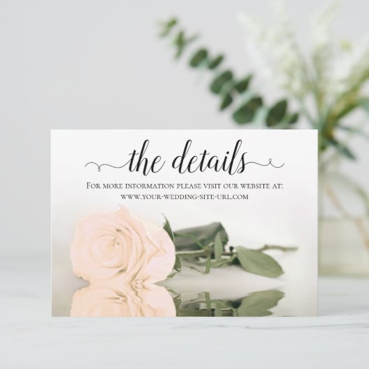 Trouwdetails Website met reflecterende perzikroos Informatiekaartje (Staand voorkant)
