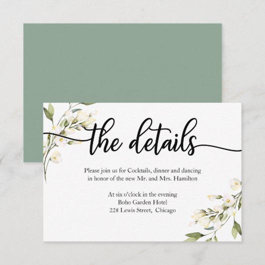 Trouwdetails White Cream Floral RSVP-kaart RSVP Kaartje (Voorkant / Achterkant)