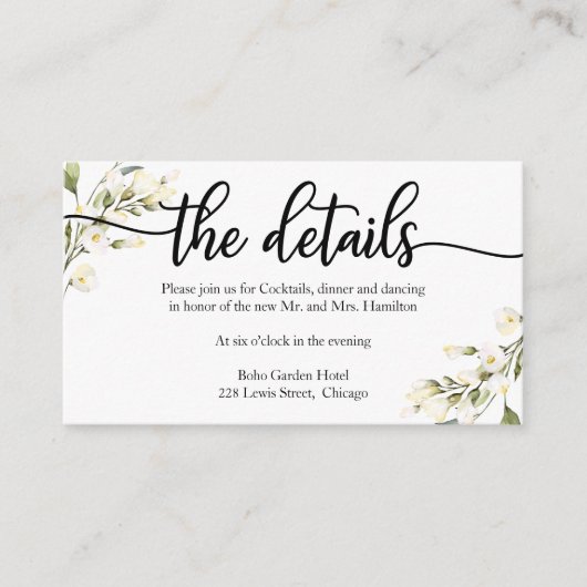 Trouwdetails Witte Crème Bloemen Behuizing Kaart (Voorkant)