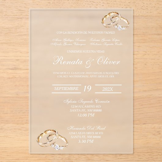 Trouwdiamanten ring acryl acryl uitnodigingen (Voorkant)