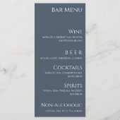 Trouwdiner en Bar Menu-Blauw en Wit- Menu (Achterkant)