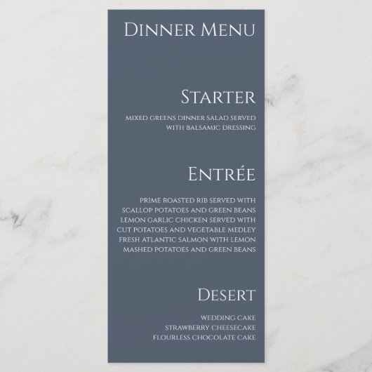 Trouwdiner en Bar Menu-Blauw en Wit- Menu (Voorkant)