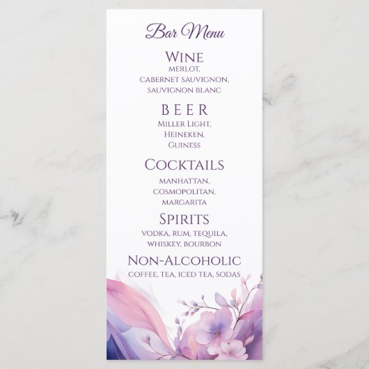 Trouwdiner en Bar Menu-Kersenbloesems Menu (Achterkant)
