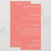 Trouwdiner en Bar Menu-Roze Koraal- Menu (Voorkant / Achterkant)