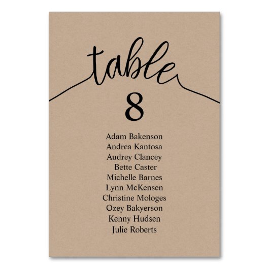 Trouwdiner Guest Table Chart, Brown Kraft Kaart (Voorkant)