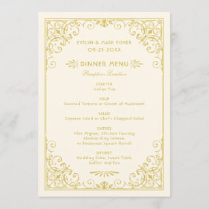 Trouwdiner in vintage ivoor en goud Art Deco-stijl Menu