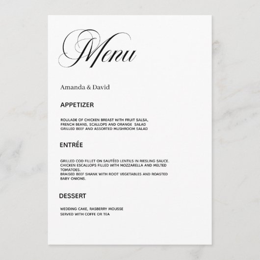 Trouwdiner Menu (Voorkant)