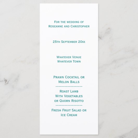 Trouwdiner Menu Blauwgroen Vlinders Hart (Achterkant)