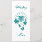 Trouwdiner Menu Blauwgroen Vlinders Hart (Voorkant)