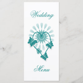Trouwdiner Menu Blauwgroen Vlinders Hart