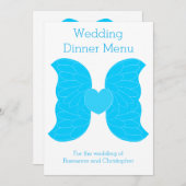 Trouwdiner Menu Blue Angel Wings Heart Design (Voorkant / Achterkant)