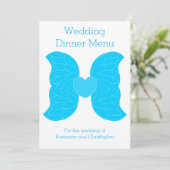 Trouwdiner Menu Blue Angel Wings Heart Design (Staand voorkant)