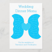 Trouwdiner Menu Blue Angel Wings Heart Design (Voorkant)