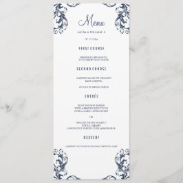 Trouwdiner Menu Kaarten | Navy Blue Damask Style
