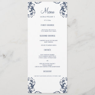 Trouwdiner Menu Kaarten   Navy Blue Damask Style