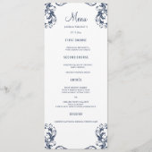 Trouwdiner Menu Kaarten | Navy Blue Damask Style (Voorkant)