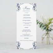 Trouwdiner Menu Kaarten | Navy Blue Damask Style (Staand voorkant)