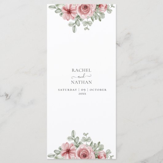 Trouwdiner Menu met Bloemige Stof Roze Goud (Achterkant)