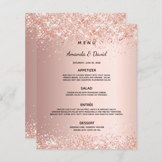 Trouwdiner menu roos gouden blush (Voorkant / Achterkant)