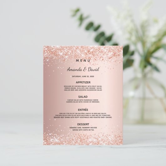 Trouwdiner menu roos gouden blush (Staand voorkant)