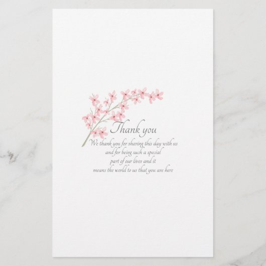 Trouwdiner Menu Roze Bloesem (Achterkant)