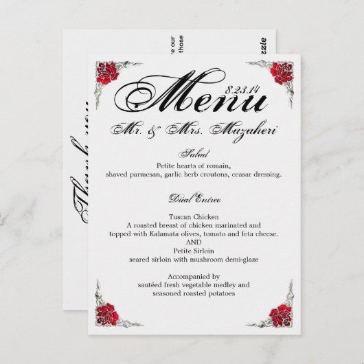 Trouwdiner Menu Shalicia (Voorkant / Achterkant)