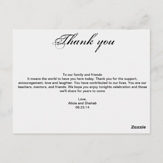 Trouwdiner Menu Shalicia (Achterkant)