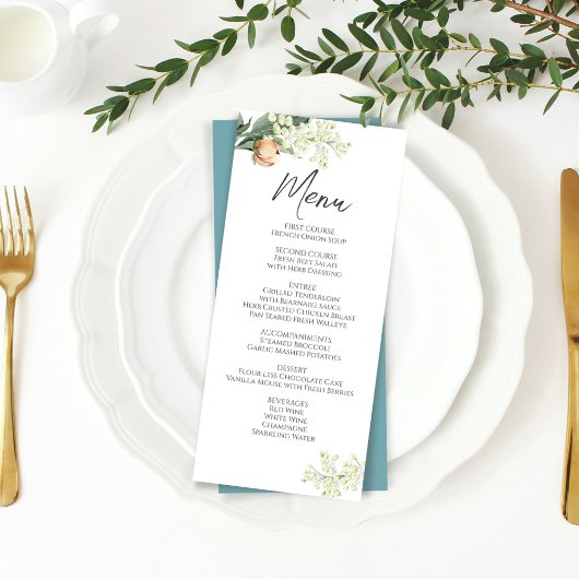 Trouwdiner Menu Waterverf Perzik Bloemen