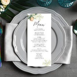 Trouwdiner Menu Waterverf Perzik Bloemen