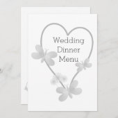 Trouwdiner Menu Zilveren Hart Vlinders (Voorkant / Achterkant)