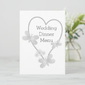 Trouwdiner Menu Zilveren Hart Vlinders (Staand voorkant)